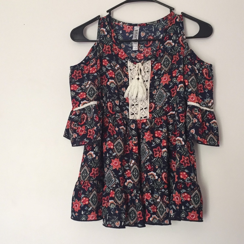 Girls Cold Shoulder Floral Shirt
